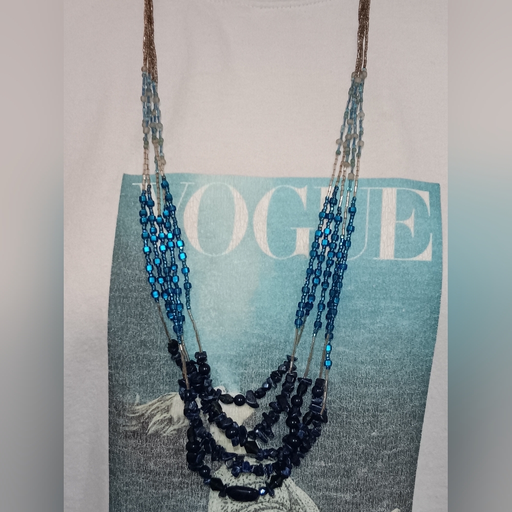 Multi-Strand Blue Beaded Women's Necklace